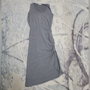 Lush Gray Midi Dress with Ruched Detail